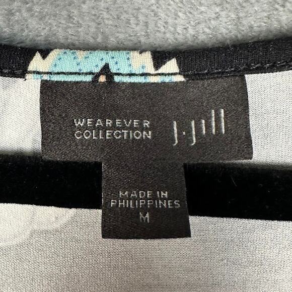 J Jill Wearever Collection Dress Womens Medium Black Floral Short Sleeve Stretch - Picture 7 of 13